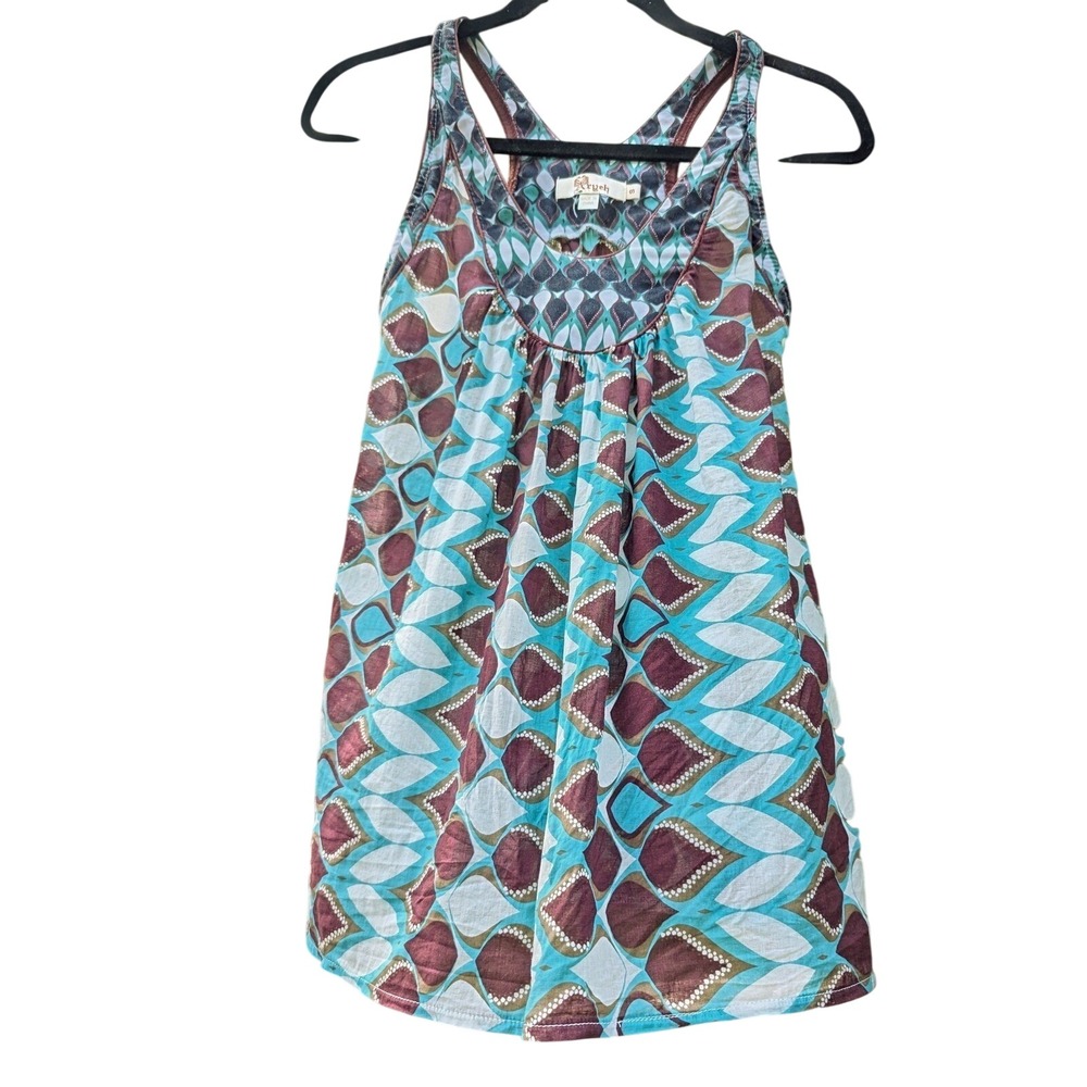 S Cotton & Canvas Anthropologie Boho Print Blue Plum Women Tank Festival Artsy